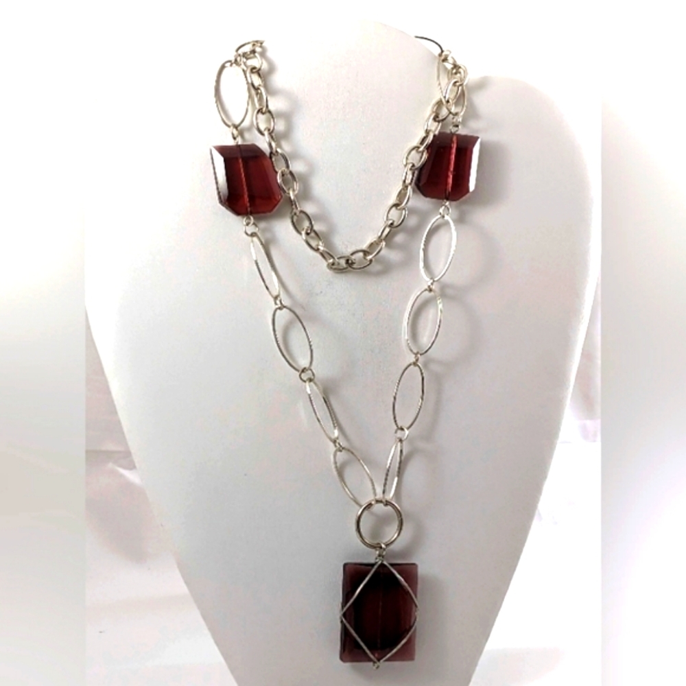 Silver Chain with  Cut Purple Glass